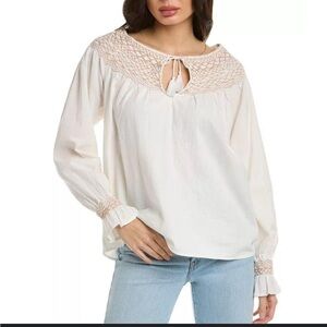 Faherty Womens Laura Embroidered Peasant Top Puffy Small Blouse White Organic